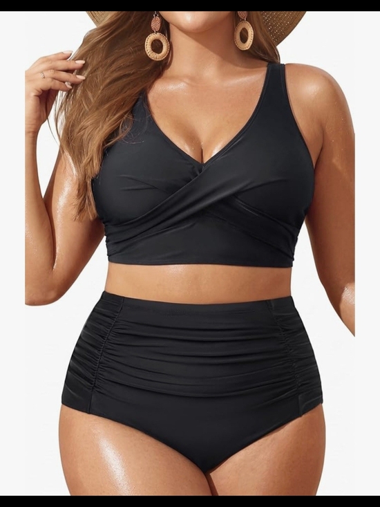 Aqua Eve Other - Plus Size Black Ruched High-Waist Bikini Set #1315